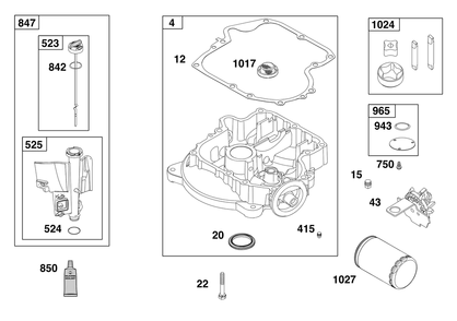 Crankcase Cover/Sump And Lubrication Group Diagram and Parts List for 33R877-0015-B5 200000 - 399999 Briggs and Stratton Engine